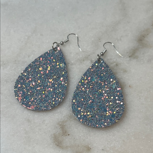 Glittering Teardrop Earrings in Silver and Blue - Picture 3 of 3